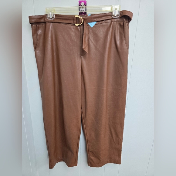 🤎 Marc New York Brown Faux Leather Belted Pants – Size XL, NWOT 🤎 - Picture 1 of 5